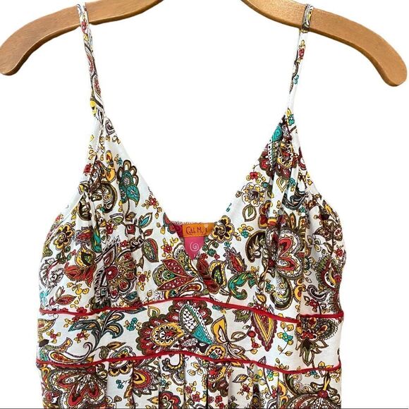 Catch My I Sz L Halter Yellow Red Paisley Maxi Cotton Spaghetti Straps Dress - Picture 2 of 8